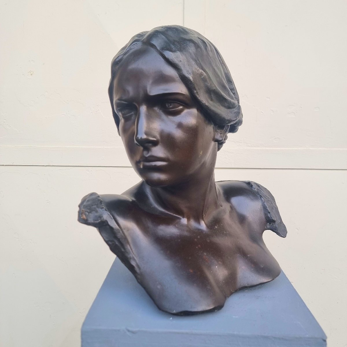 Sculpture en bronze du XIXe siècle buste féminin-photo-2