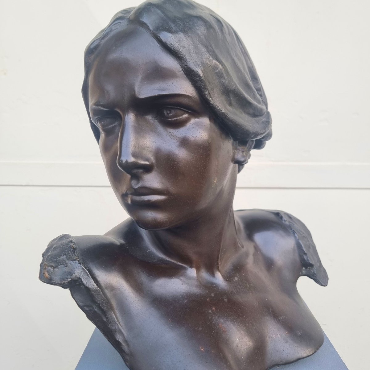 Sculpture en bronze du XIXe siècle buste féminin-photo-3