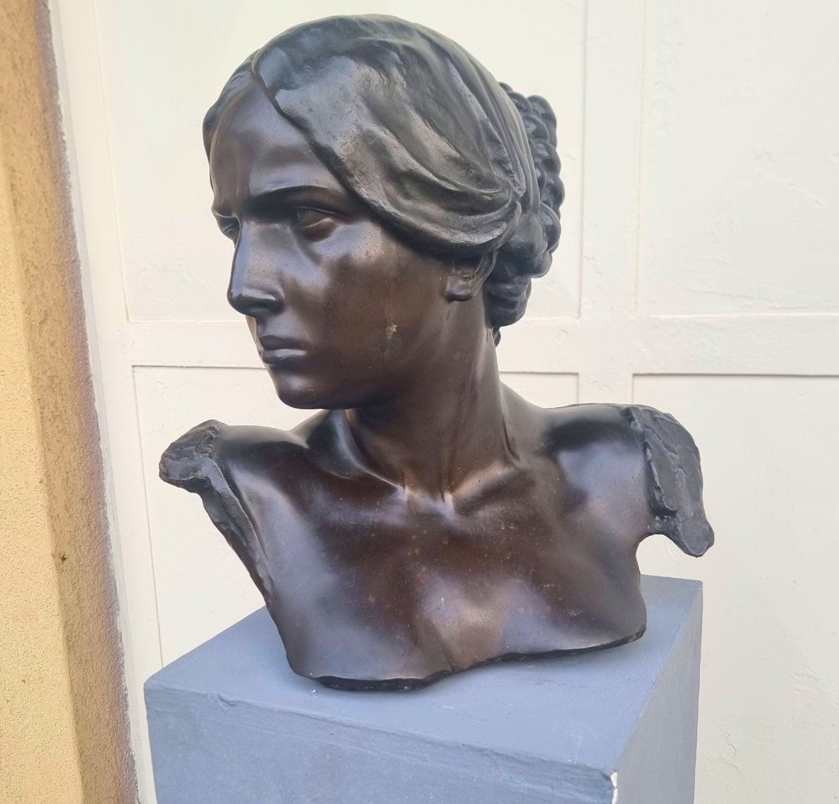 Sculpture en bronze du XIXe siècle buste féminin-photo-4