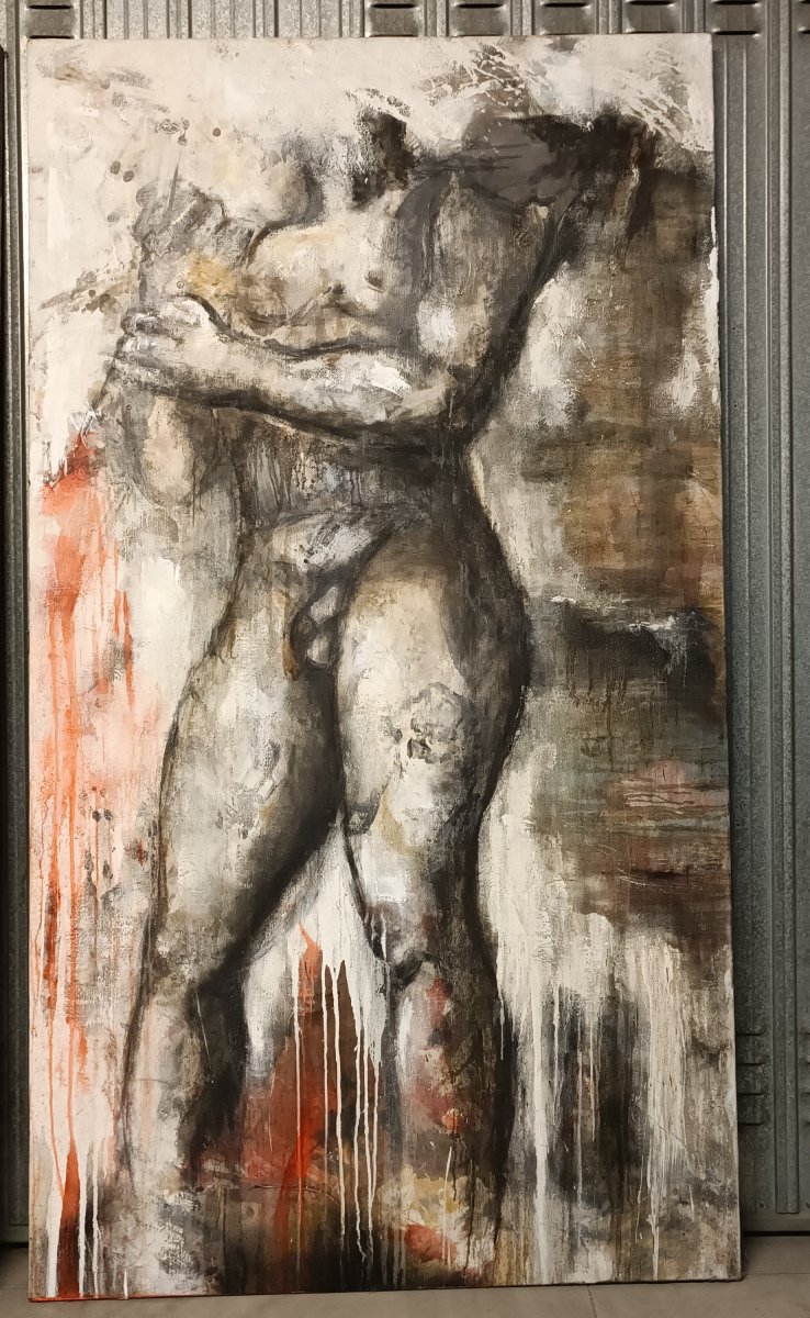Paire d’huiles sur toile – Nu figuratif art moderne signé 1960/70-photo-2