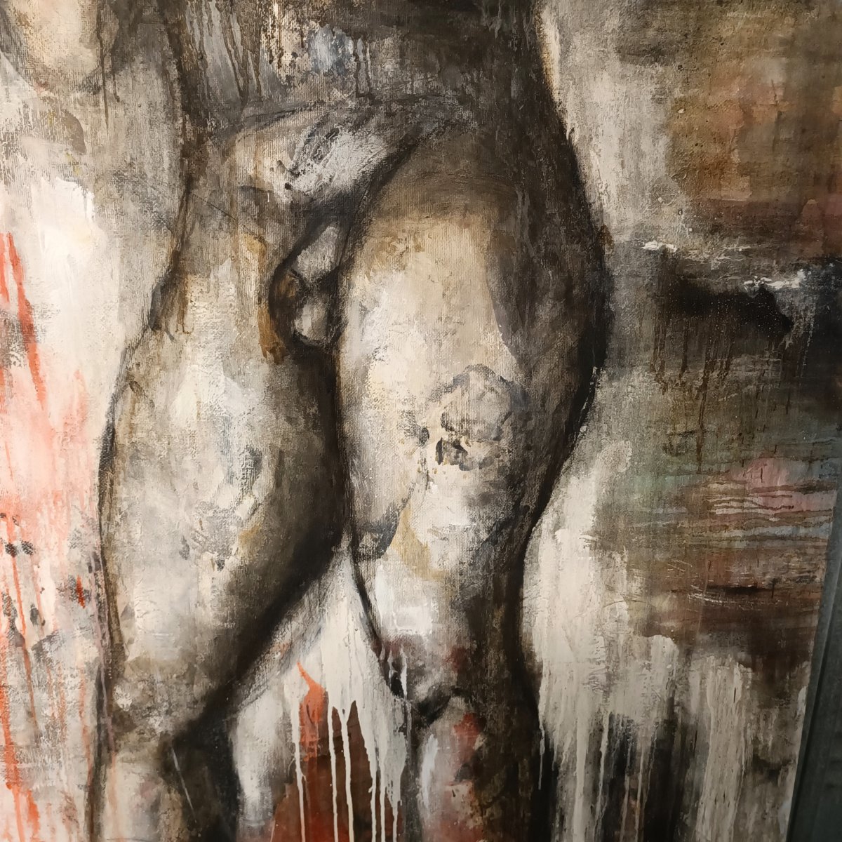 Paire d’huiles sur toile – Nu figuratif art moderne signé 1960/70-photo-3