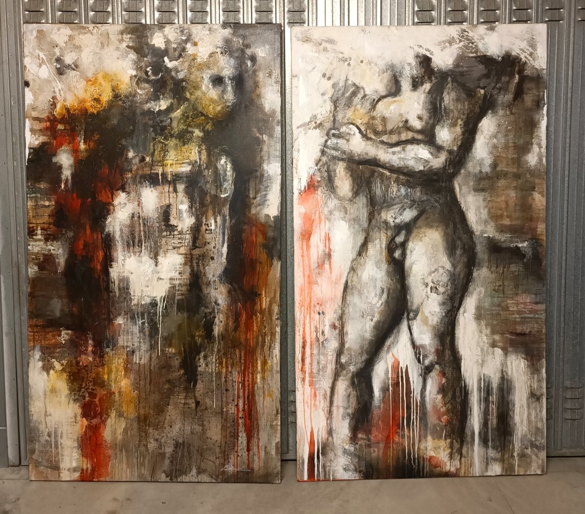 Paire d’huiles sur toile – Nu figuratif art moderne signé 1960/70-photo-7