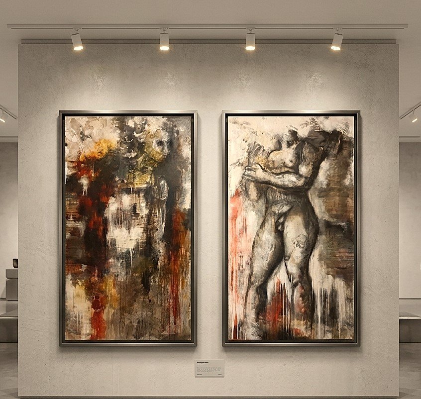 Paire d’huiles sur toile – Nu figuratif art moderne signé 1960/70-photo-8