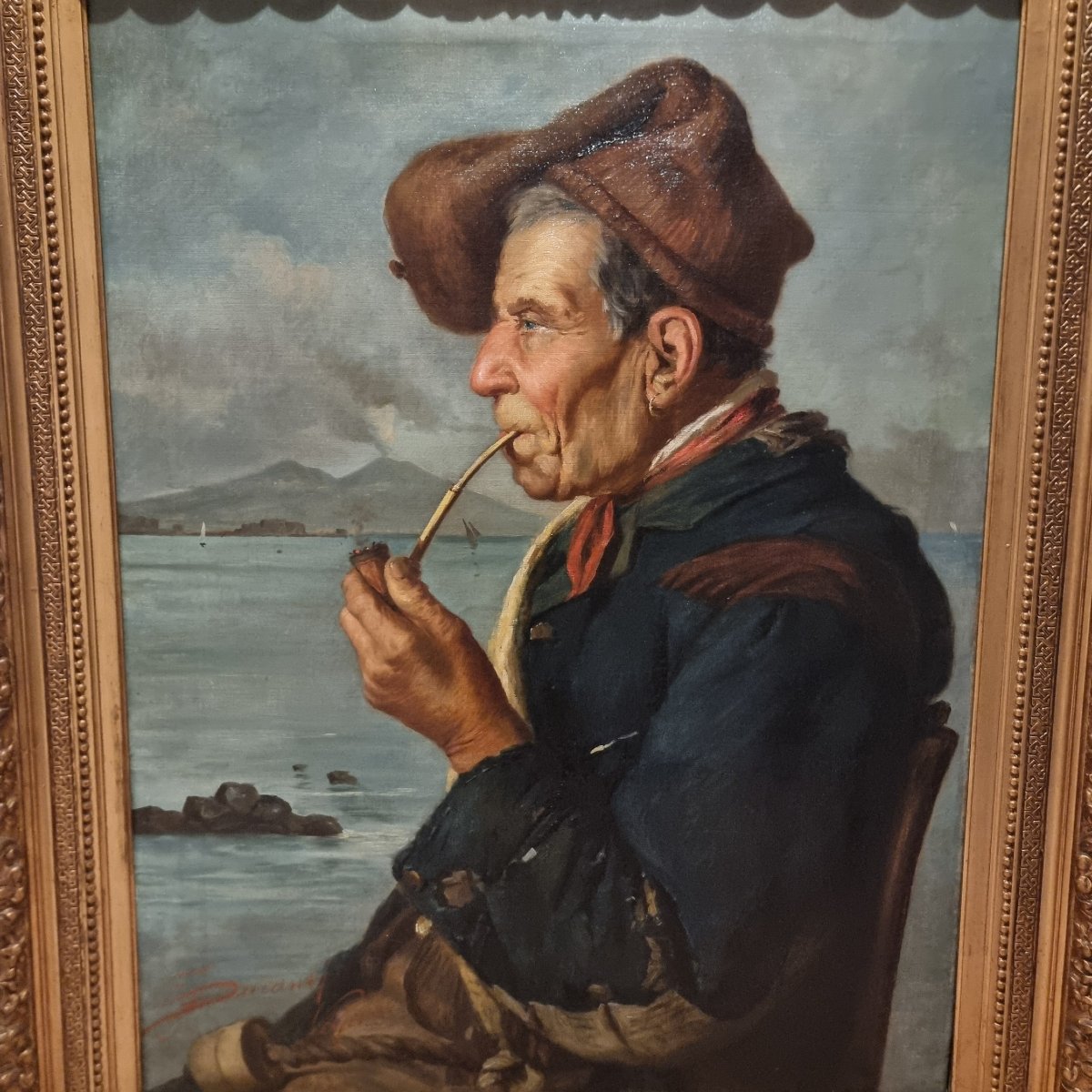 Tableau à l'huile du XIXe siècle : "Pêcheur napolitain" signé Duranti-photo-2
