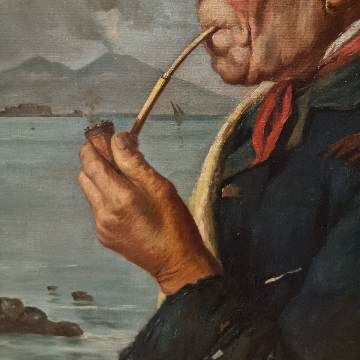 Tableau à l'huile du XIXe siècle : "Pêcheur napolitain" signé Duranti-photo-3