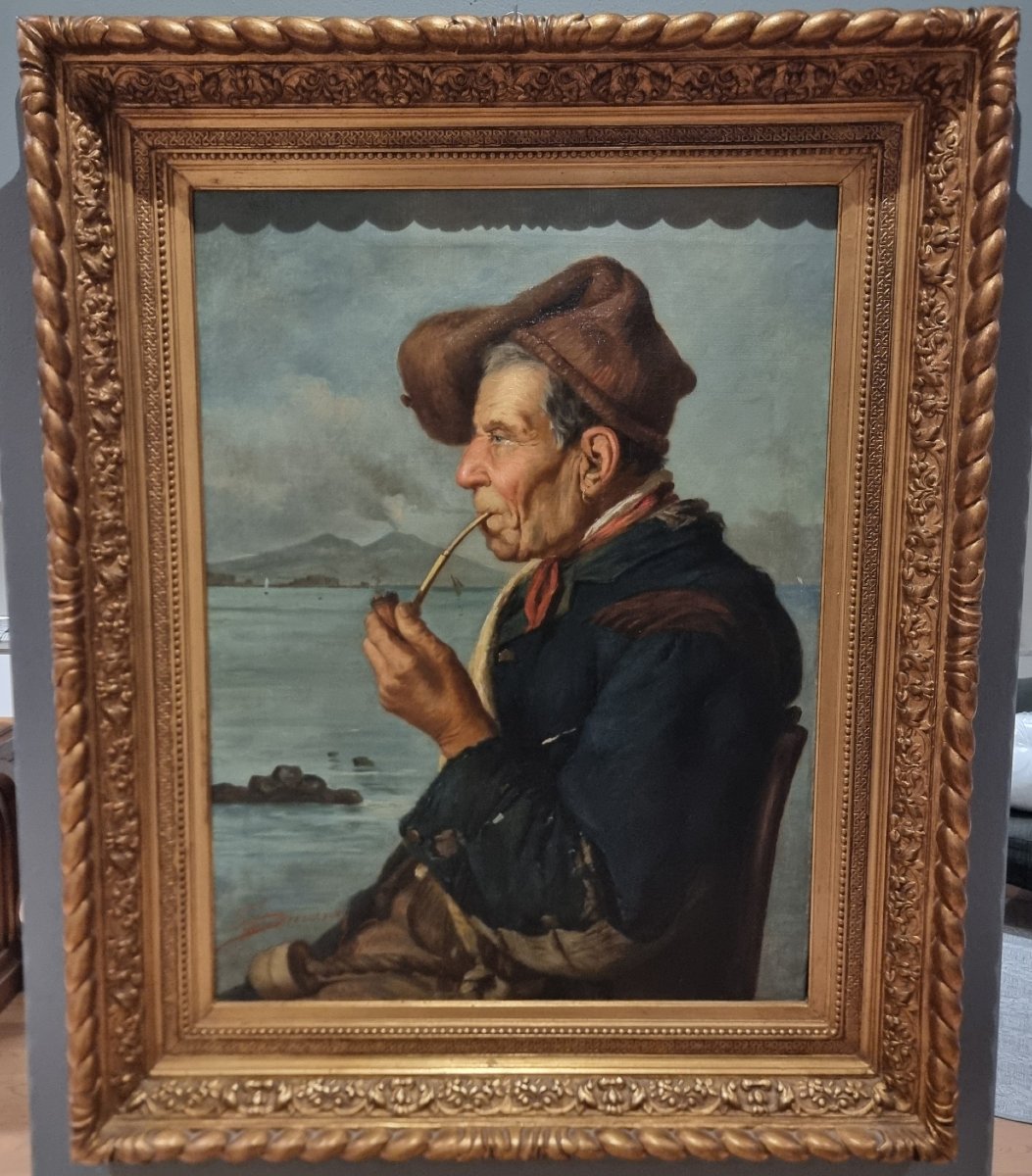 Tableau à l'huile du XIXe siècle : "Pêcheur napolitain" signé Duranti-photo-4