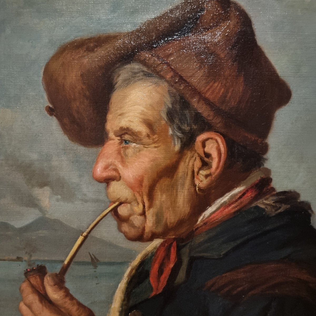 Tableau à l'huile du XIXe siècle : "Pêcheur napolitain" signé Duranti-photo-1