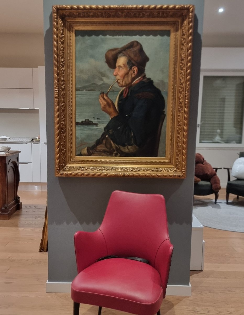 Tableau à l'huile du XIXe siècle : "Pêcheur napolitain" signé Duranti-photo-3