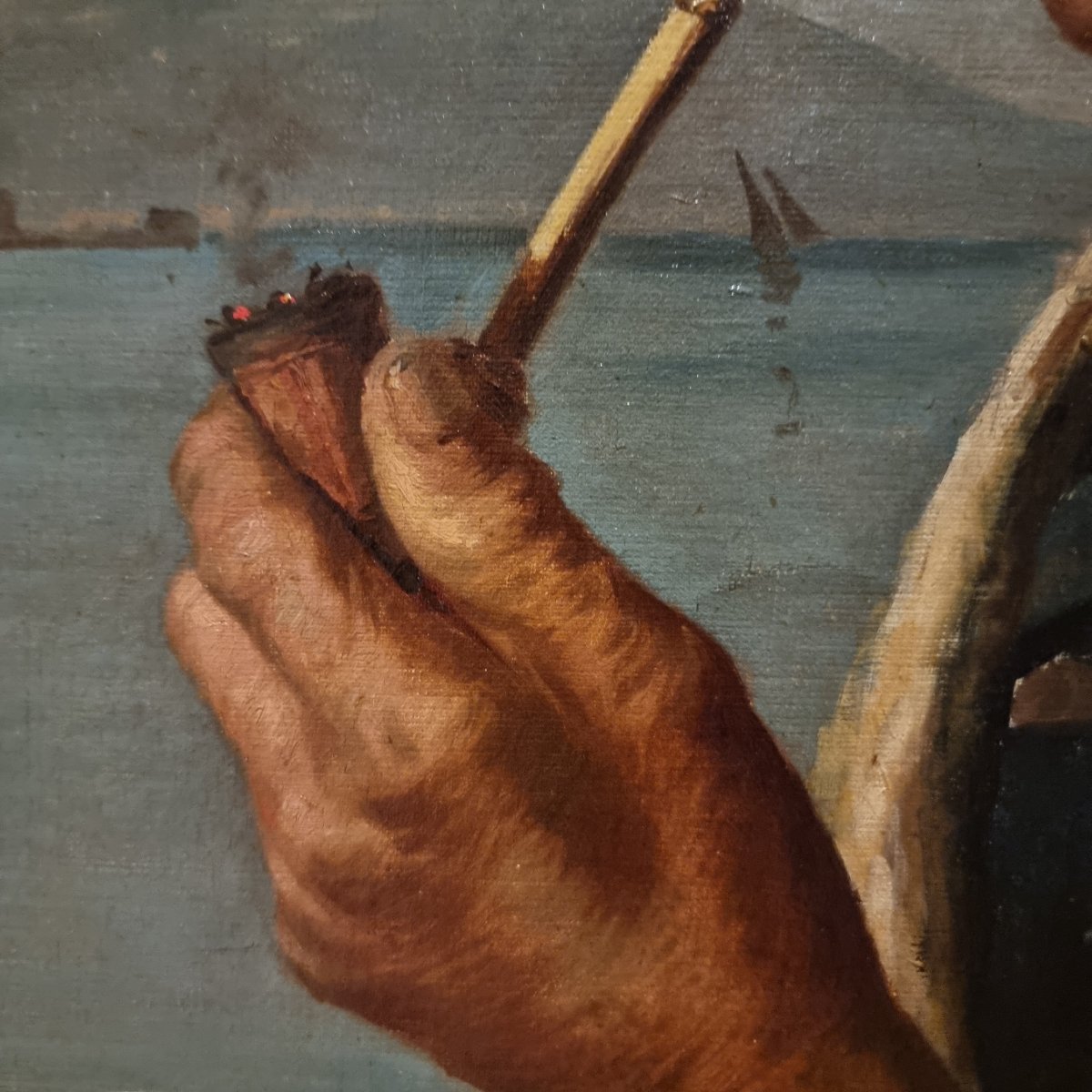 Tableau à l'huile du XIXe siècle : "Pêcheur napolitain" signé Duranti-photo-5