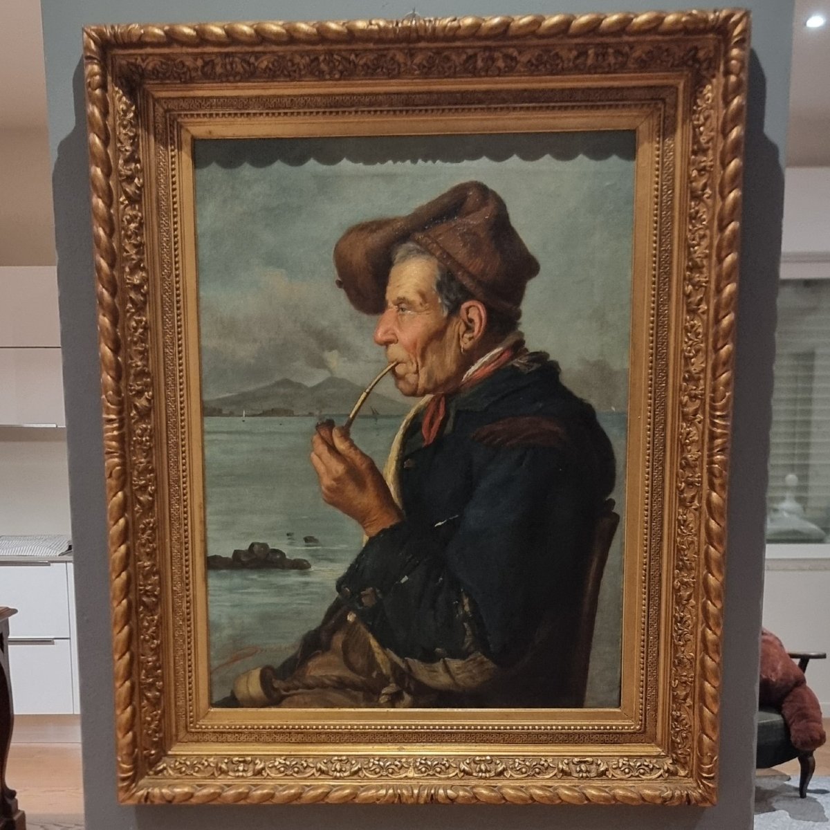Tableau à l'huile du XIXe siècle : "Pêcheur napolitain" signé Duranti