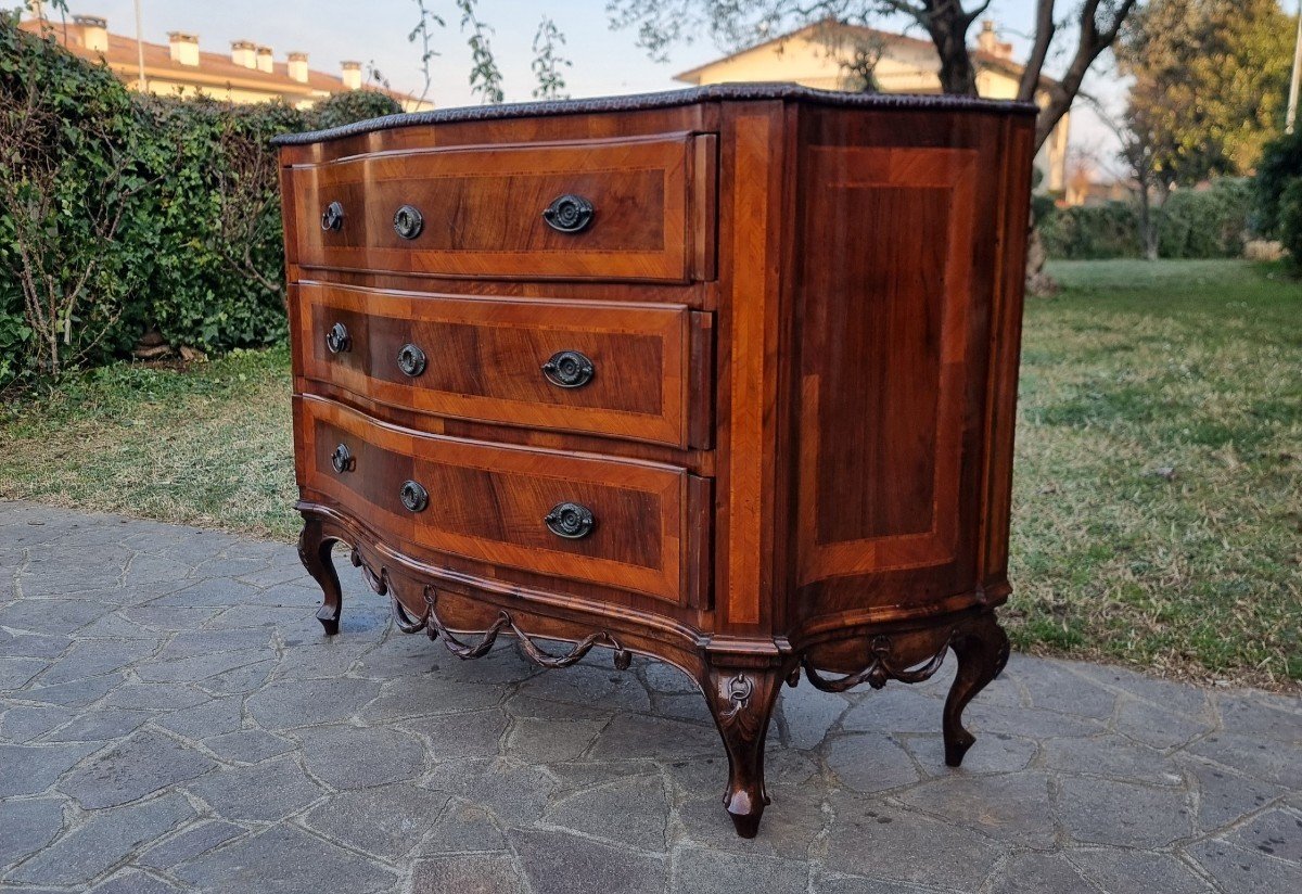 19th-century Venetian Walnut Chest Of Drawers With Palm Leaf Inlays-photo-2