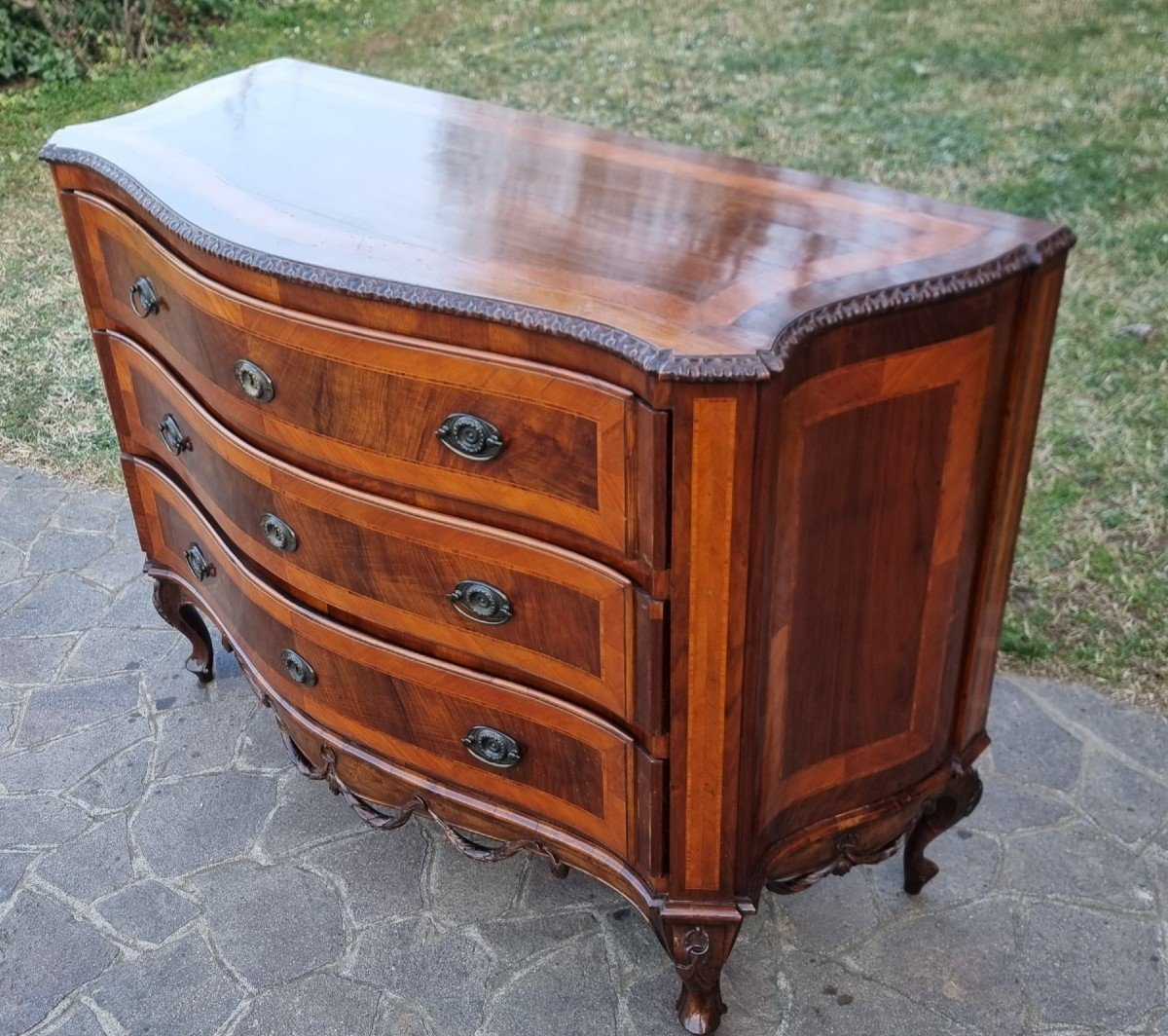 19th-century Venetian Walnut Chest Of Drawers With Palm Leaf Inlays-photo-3