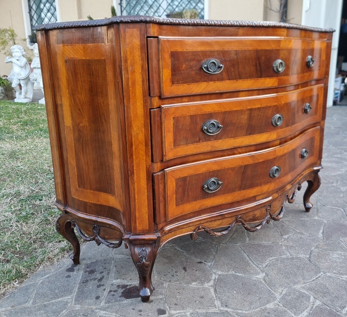 19th-century Venetian Walnut Chest Of Drawers With Palm Leaf Inlays-photo-4