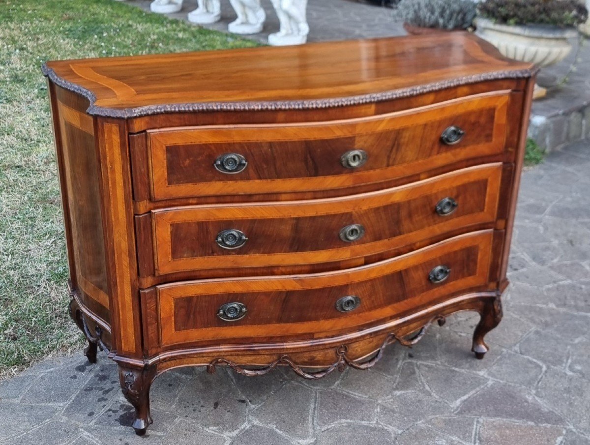 19th-century Venetian Walnut Chest Of Drawers With Palm Leaf Inlays-photo-1