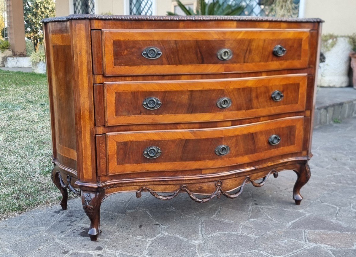 19th-century Venetian Walnut Chest Of Drawers With Palm Leaf Inlays-photo-2