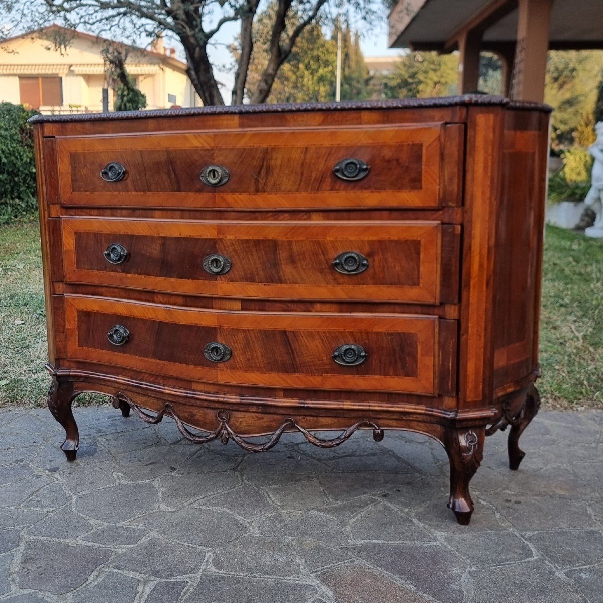 19th-century Venetian Walnut Chest Of Drawers With Palm Leaf Inlays-photo-3