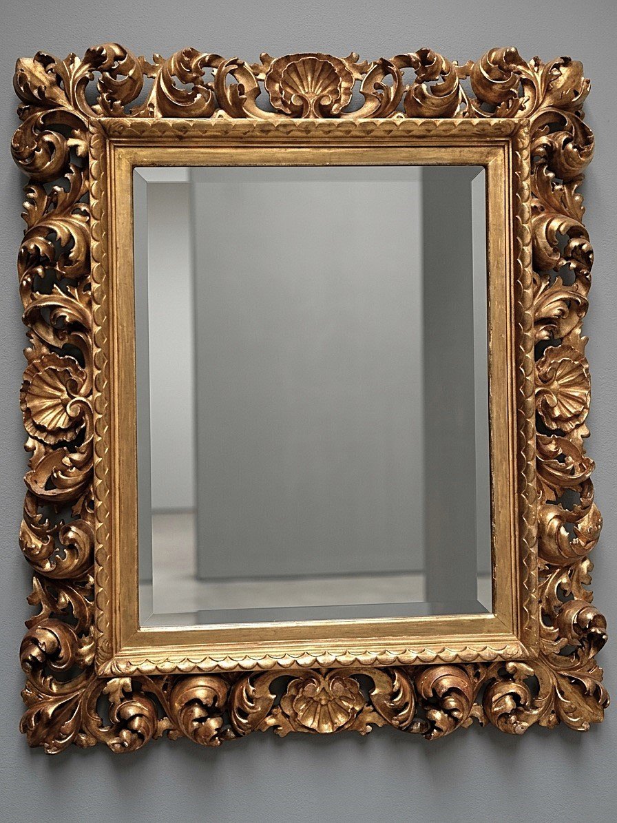 Feuille d'or Miroir en bois "cartoccio" XIXe siècle-photo-2