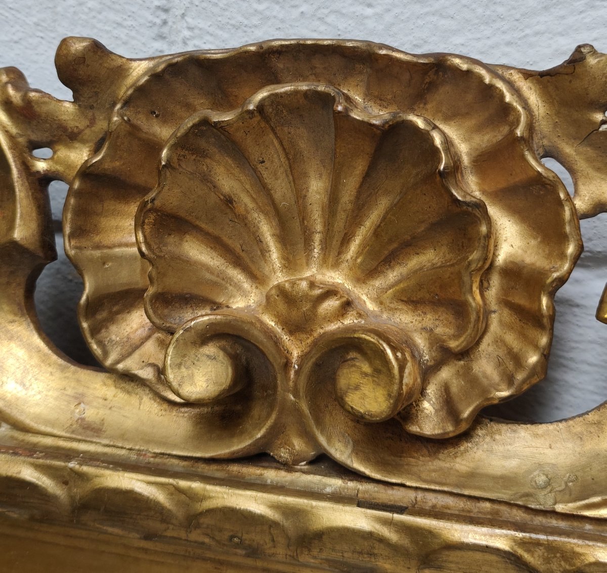 Feuille d'or Miroir en bois "cartoccio" XIXe siècle-photo-3