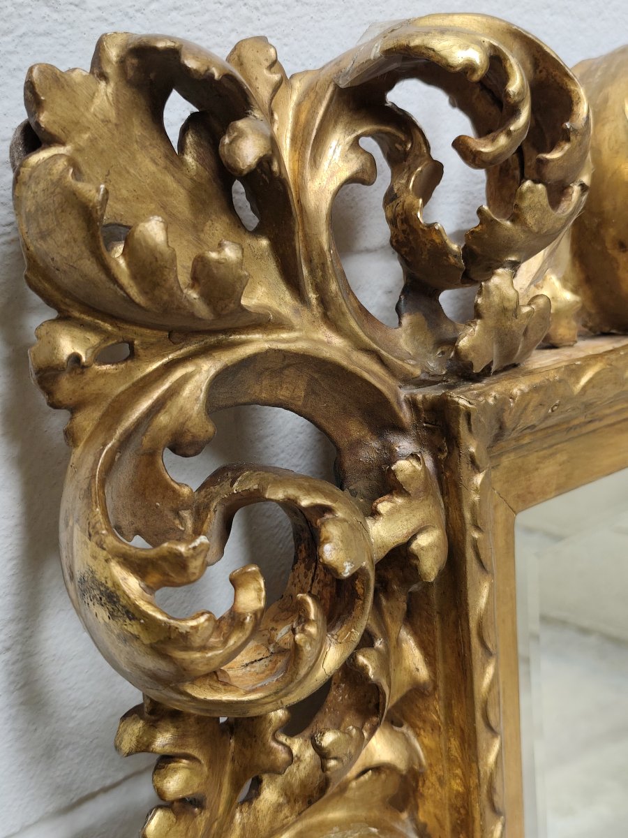 Feuille d'or Miroir en bois "cartoccio" XIXe siècle-photo-4