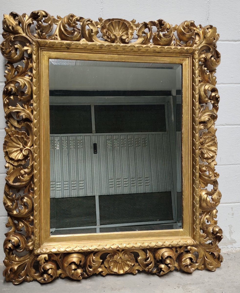 Feuille d'or Miroir en bois "cartoccio" XIXe siècle-photo-1