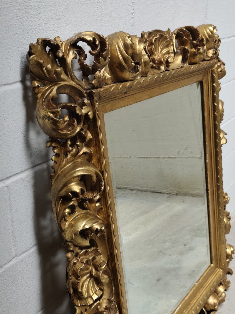 Feuille d'or Miroir en bois "cartoccio" XIXe siècle-photo-2