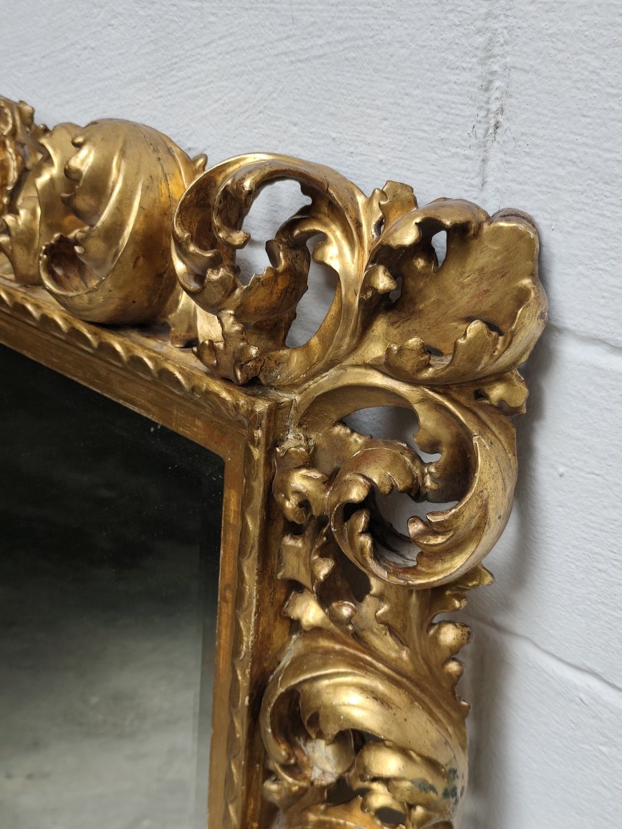 Feuille d'or Miroir en bois "cartoccio" XIXe siècle-photo-3