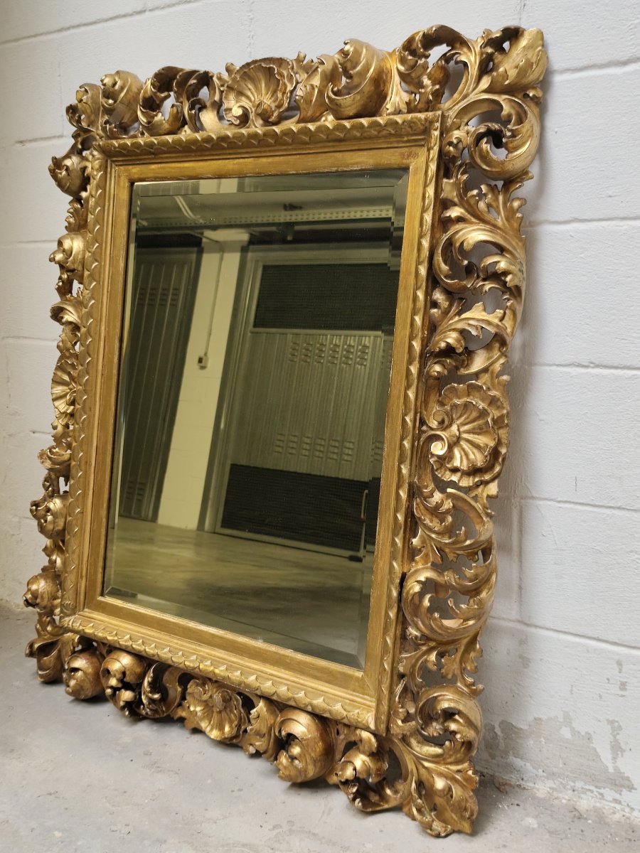 Feuille d'or Miroir en bois "cartoccio" XIXe siècle-photo-4