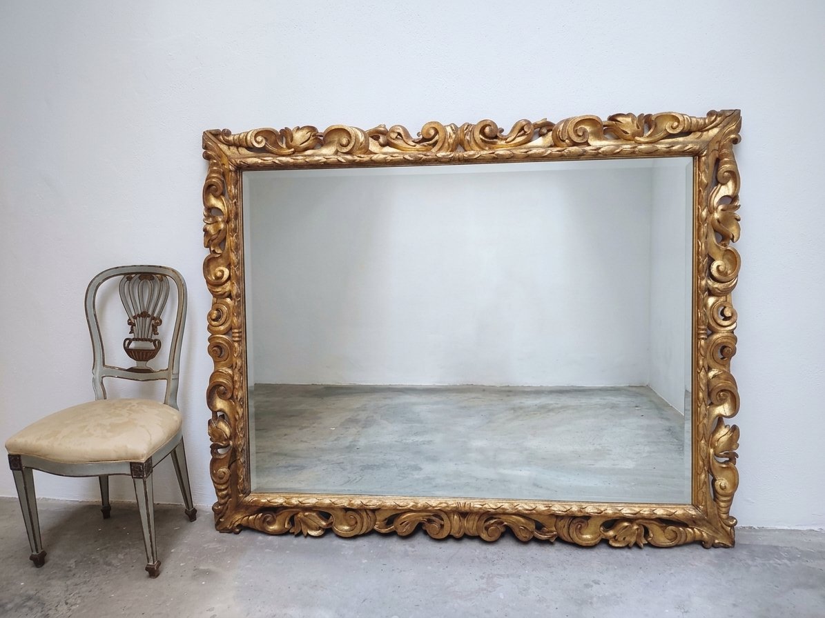 18th-century Baroque Wooden Mirror With Gold Leaf From A Noble Palace In Rome-photo-2