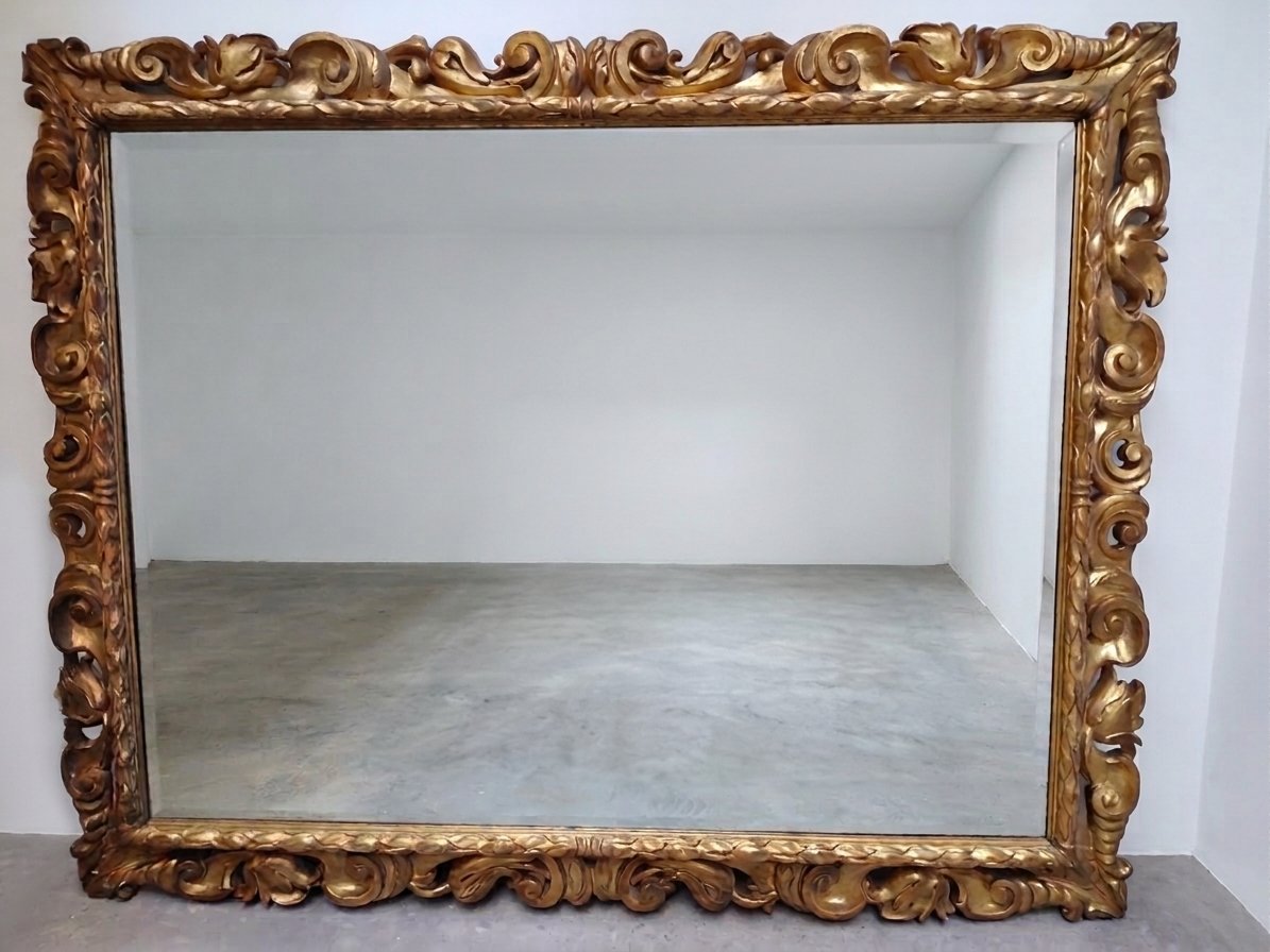 18th-century Baroque Wooden Mirror With Gold Leaf From A Noble Palace In Rome