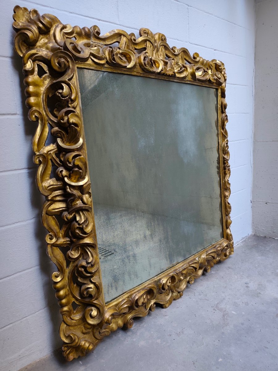 17th-century Wooden Mirror With Gold Leaf From A Noble Palace In Rome-photo-3