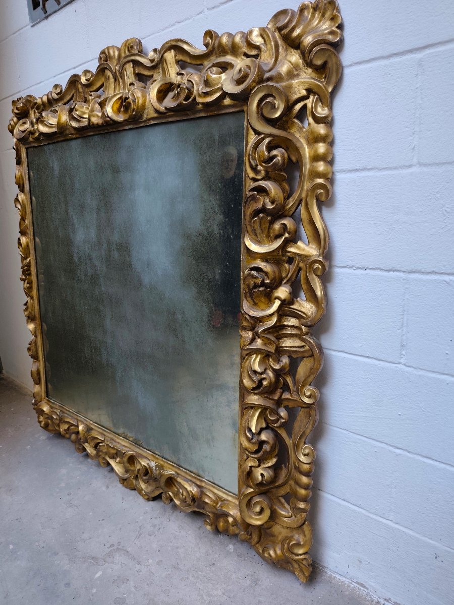 17th-century Wooden Mirror With Gold Leaf From A Noble Palace In Rome-photo-4
