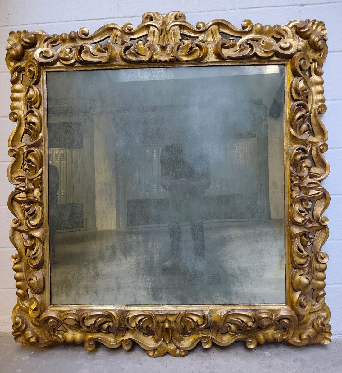 17th-century Wooden Mirror With Gold Leaf From A Noble Palace In Rome