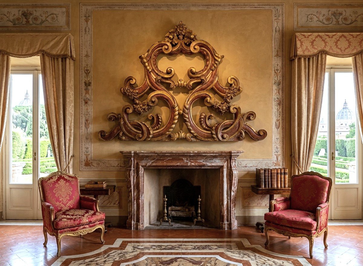 17th-century Wooden Frieze Gilded With Gold Leaf And Lacquered To Resemble Marble, From A Noble Palace In Rome-photo-6