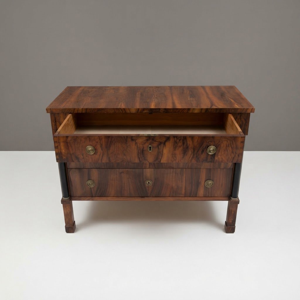 Pair de Commodes 1820 Empire plaquées en noyer-photo-4