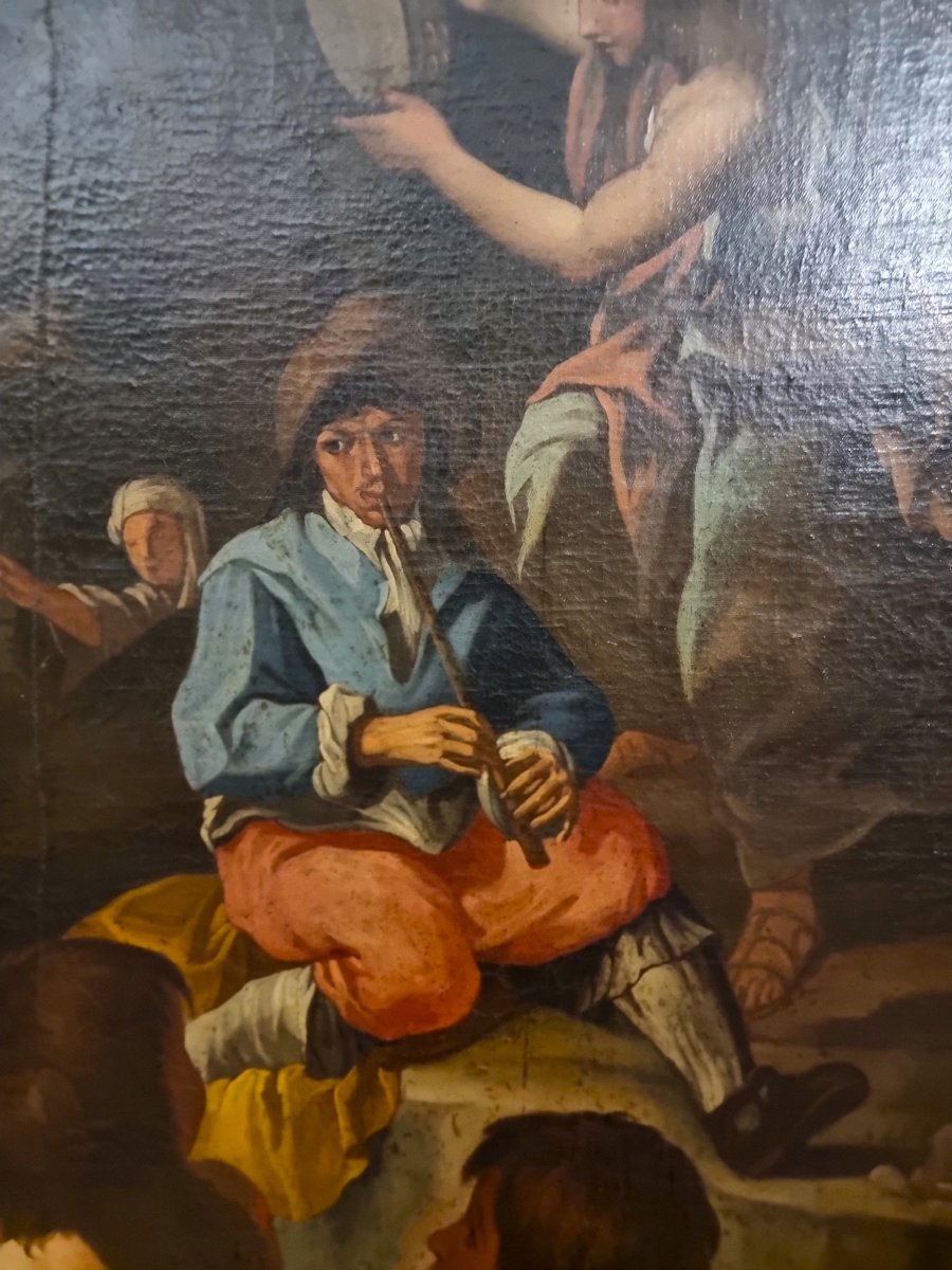 Huile sur toile du XVIIe siècle Scène de fête dansante  entourage Nicolas Poussin (1594–1665)-photo-3