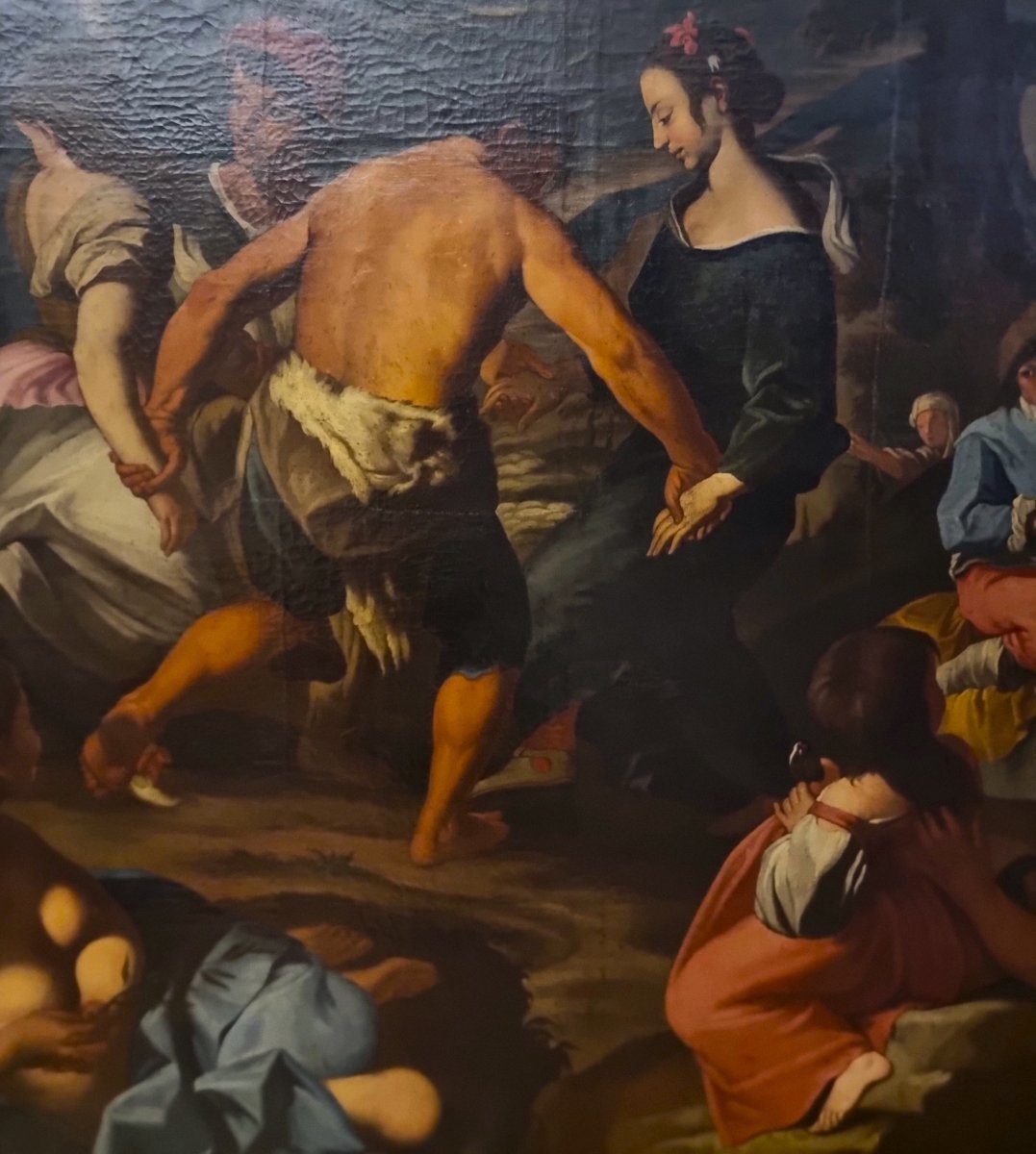Huile sur toile du XVIIe siècle Scène de fête dansante  entourage Nicolas Poussin (1594–1665)-photo-1