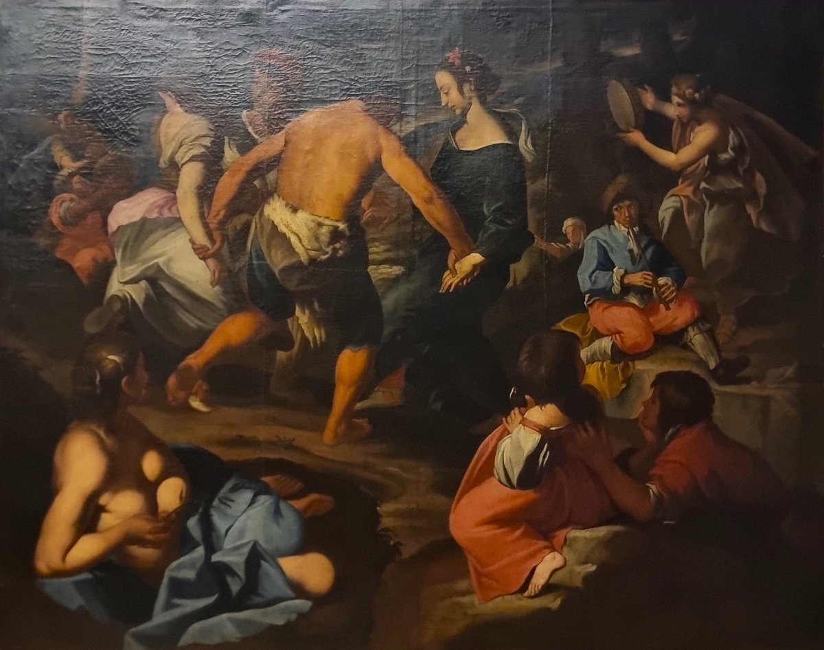 Huile sur toile du XVIIe siècle Scène de fête dansante  entourage Nicolas Poussin (1594–1665)-photo-2