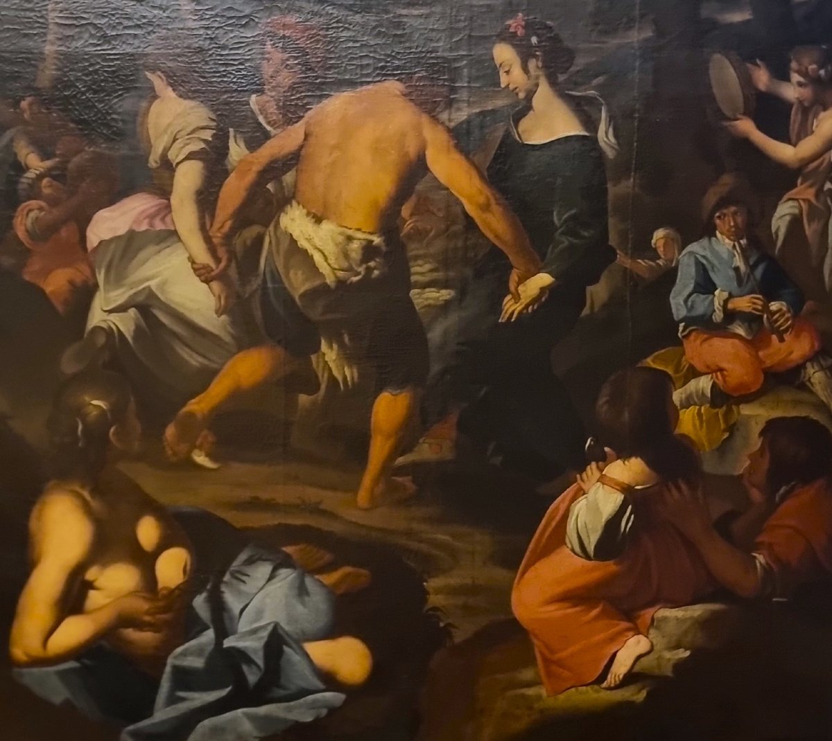 Huile sur toile du XVIIe siècle Scène de fête dansante  entourage Nicolas Poussin (1594–1665)-photo-4