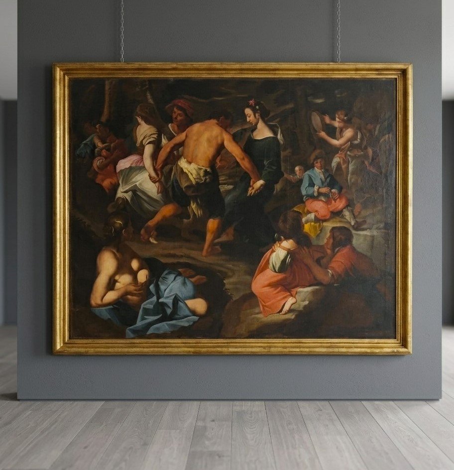 Huile sur toile du XVIIe siècle Scène de fête dansante  entourage Nicolas Poussin (1594–1665)