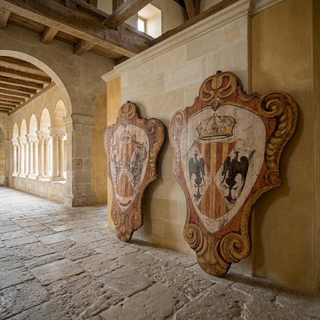 Paire d'armoiries nobles en bois peint du XXe siècle-photo-1