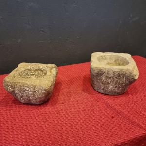 Pair Of Mortar In Hard Stone Marble 17th Century