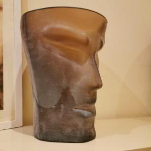 Raffiné Vase Vénitien En Verre Satiné Avec Visage d'Homme Art Deco' Style