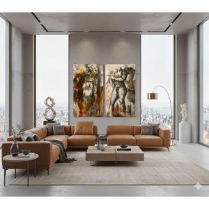 Paire d’huiles sur toile – Nu figuratif art moderne signé