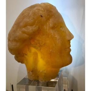 20th Century Academic Wax Sculpture – Head Of Venus Amber Effect
