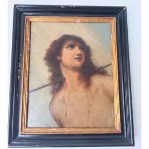 Huile sur panneau de bois Saint Sébastien XXe siècle