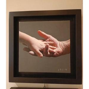 Huile Sur Toile " Hands of my Sun" à La Frontière De l'Hyperréalisme Context Art Miami