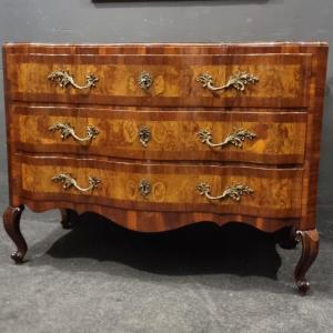 18th-century Emilian Chest Of Drawers In Walnut And Olive Wood