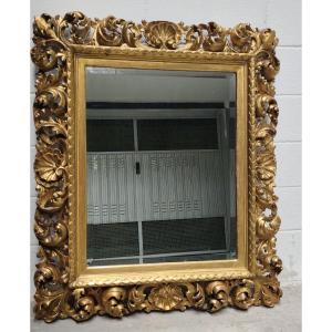 Feuille d'or Miroir en bois "cartoccio" XIXe siècle