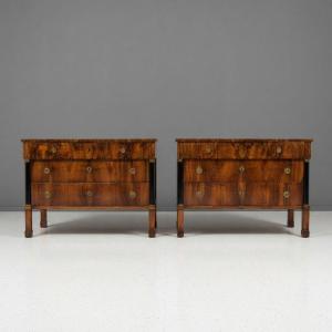 Pair de Commodes 1820 Empire plaquées en noyer