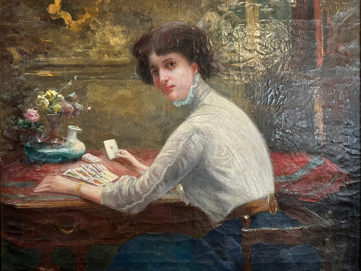 La tireuse de cartes, huile sur toile signée Paul Duthoit, XIX-photo-2